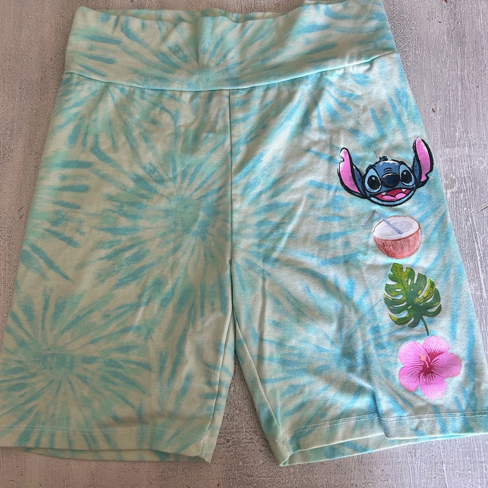 Disney Lilo & Stitch Blue & Green Tie Dye Bike Shorts Size L‎ Cotton